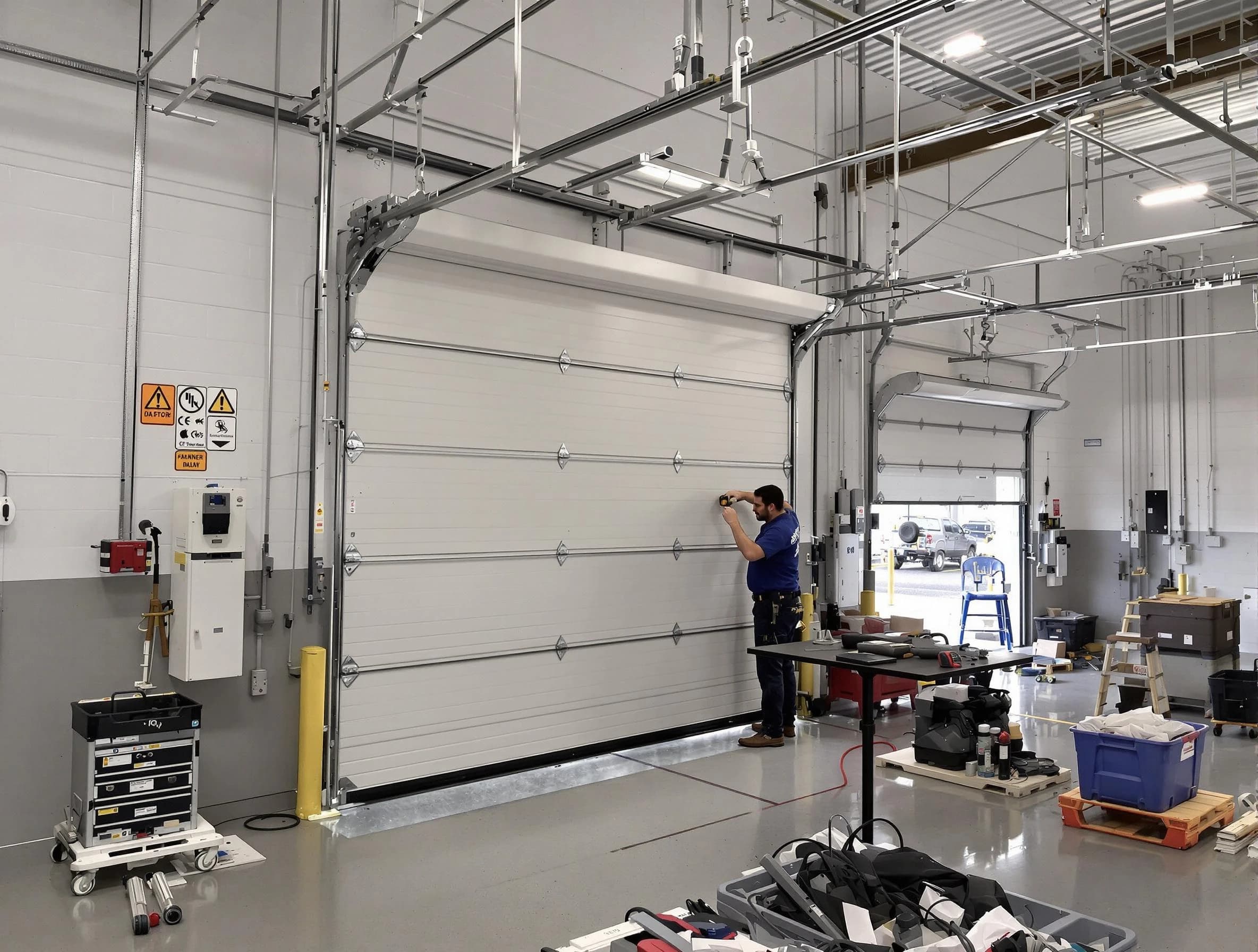 Commercial garage door repair being performed by Gunbarrel Garage Door Repair expert in Gunbarrel