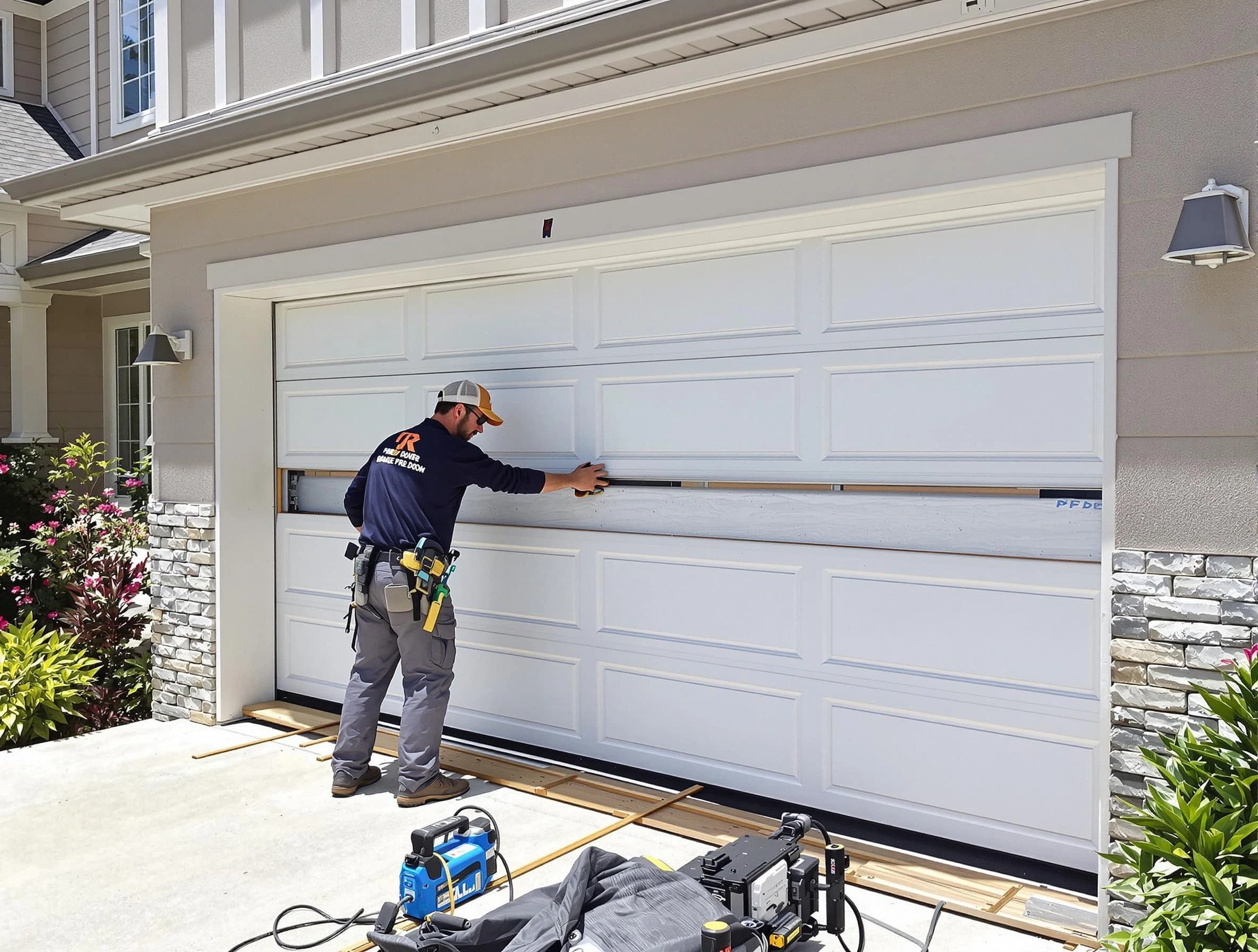 Gunbarrel Garage Door Repair team performing complete garage door replacement at Gunbarrel residence