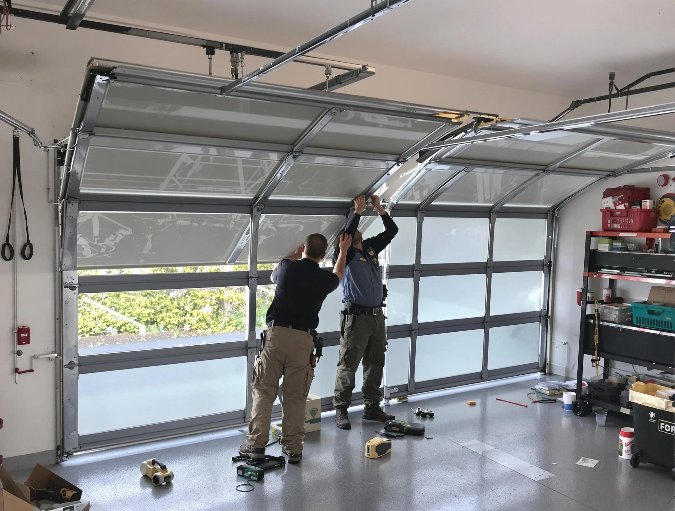 Gunbarrel Garage Door Repair expert performing precise panel replacement on Gunbarrel garage door