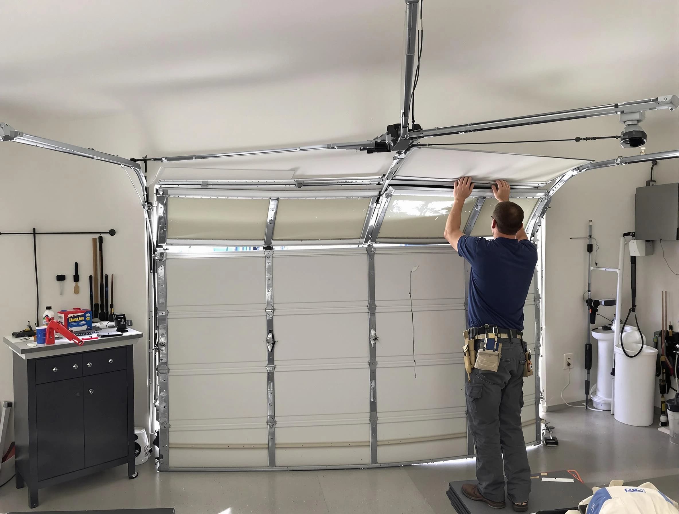 Gunbarrel Garage Door Repair specialist performing precise section replacement on Gunbarrel garage door