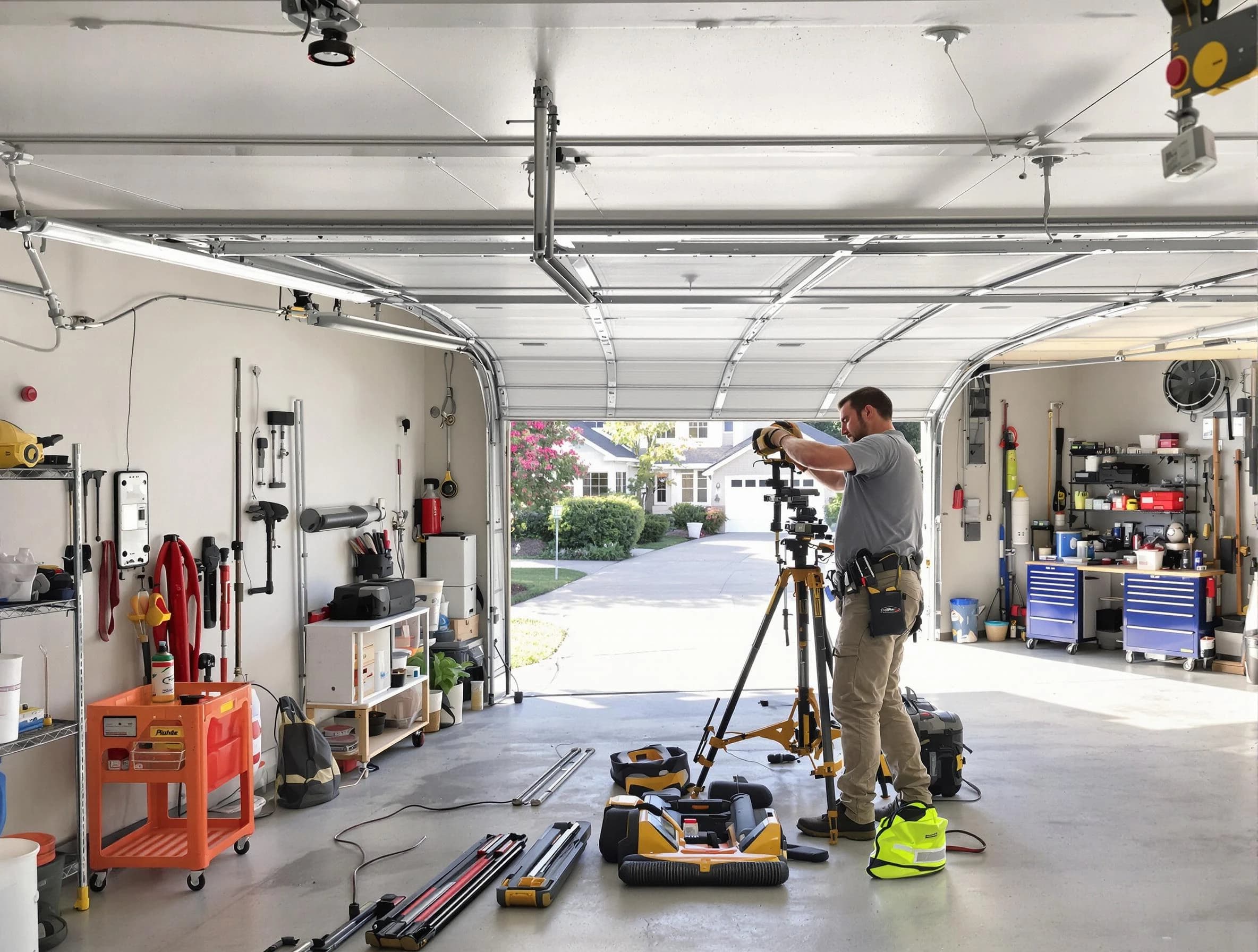 Gunbarrel Garage Door Repair specialist performing laser-guided track alignment in Gunbarrel