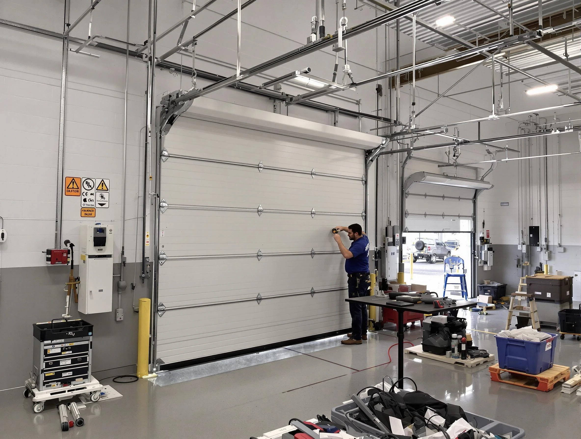 Commercial garage door repair being performed by Gunbarrel Garage Door Repair expert in Gunbarrel
