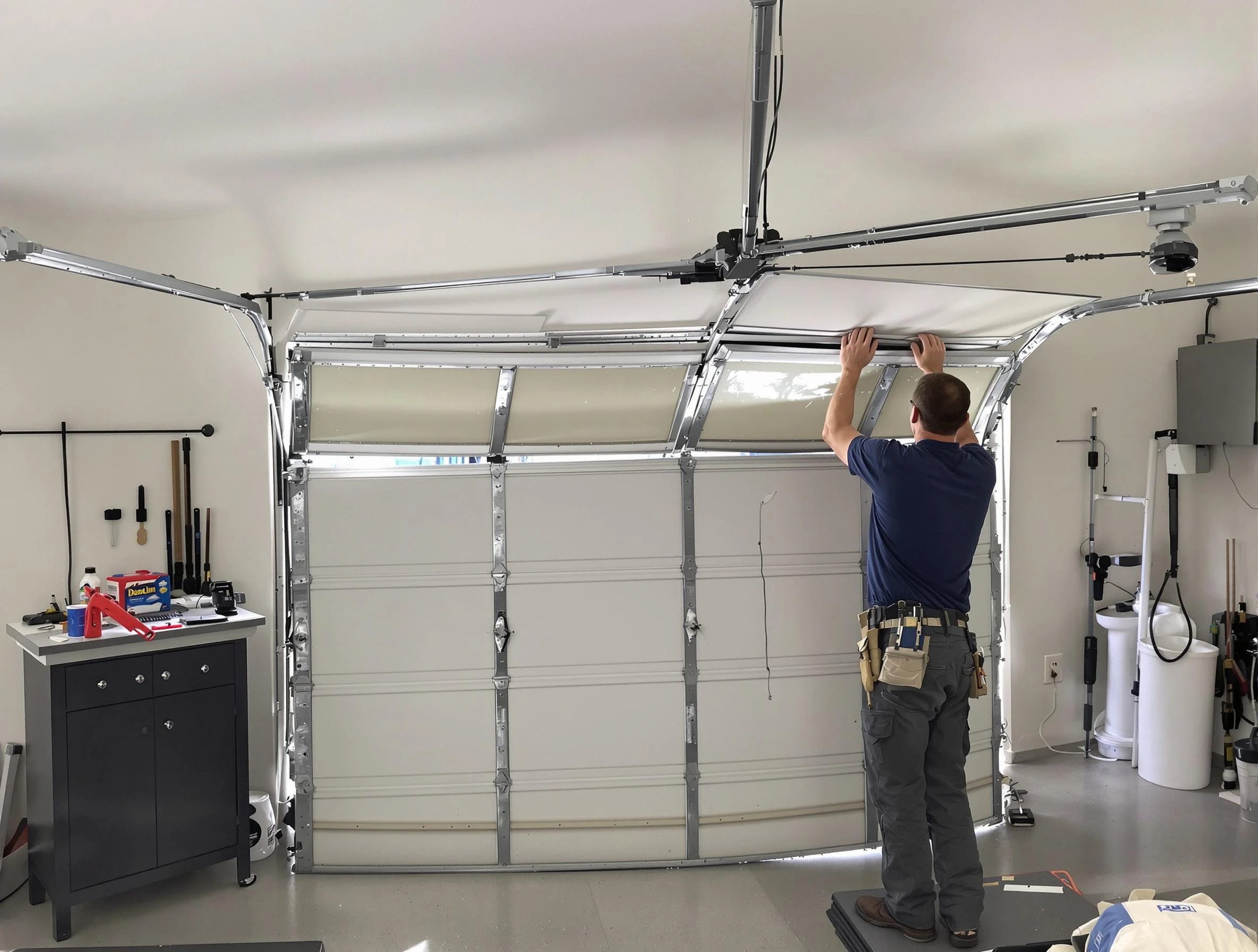 Gunbarrel Garage Door Repair specialist performing precise section replacement on Gunbarrel garage door